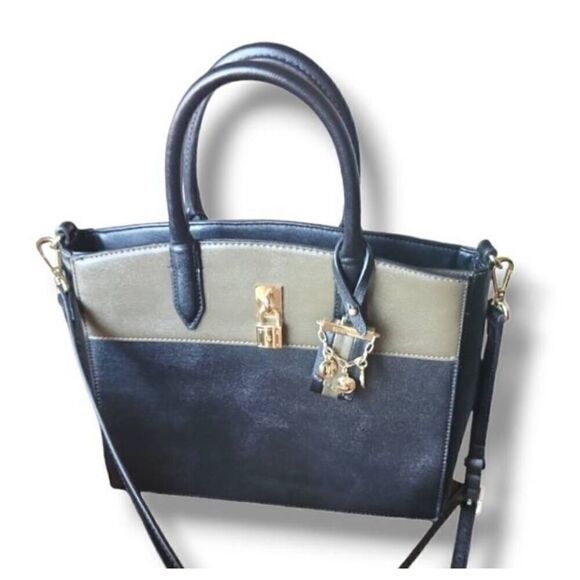 NEW Nine West Black Gold Chain Charm Colorblock‎ Shoulder and Crossbody Tote Bag - Picture 2 of 7